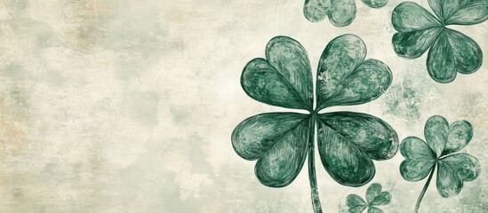 Watercolor shamrocks on textured background; St. Patrick's Day card design