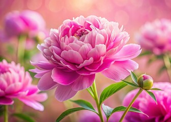 Fototapeta premium Bright Pink Peonies Floral Background - Beautiful Spring Flower Composition