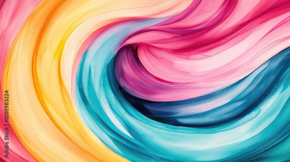 Poster playful watercolor concept. colorful abstract wave pattern with vibrant hues and smooth transitions.