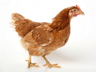 Fototapeta premium Adorable Brown Hen Against a White Background