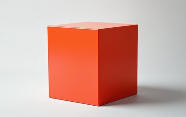 A vibrant orange storage cube with a smooth, matte finish, isolated on a bright white surface