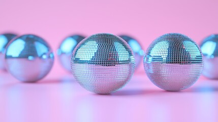 Disco balls pink background, vibrant light, party decor