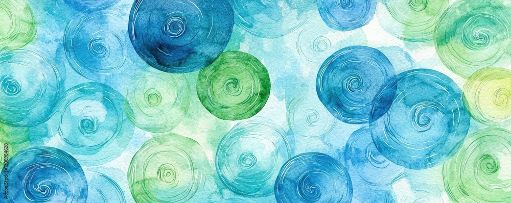 Poster playful watercolor concept. abstract swirl patterns in blue and green colors for artistic background
