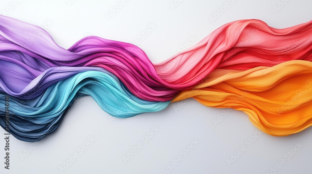 Aufkleber Playful watercolor concept. Abstract flowing fabric waves in vibrant colors creating a dynamic visual effect.
