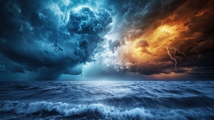 Naklejka premium The abstract storm brings a dramatic light show. Dark clouds and rain add to the intense scene.