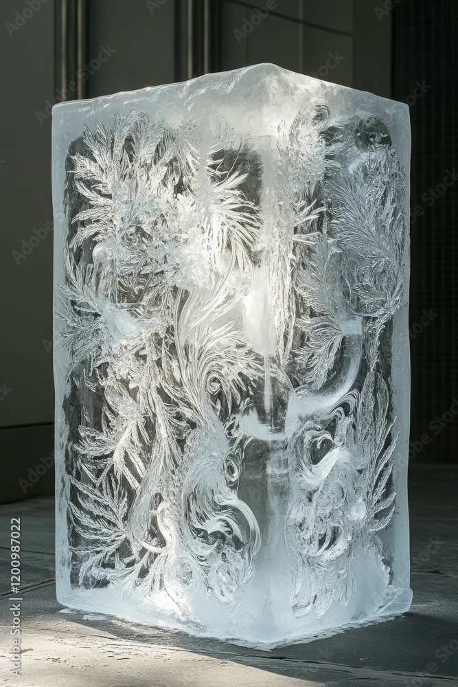 Aufkleber large ice block with intricate frosted patterns.