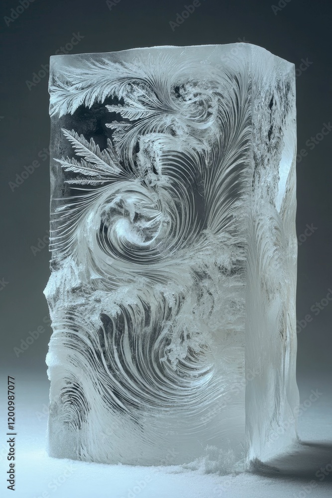 Aufkleber ice block with feathery, swirling patterns, frosty texture.