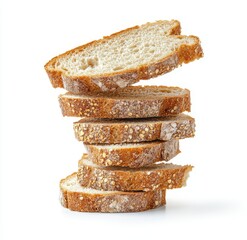 Stack of sliced artisan bread isolated on white.