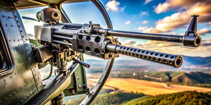 Candid Shot: Helicopter Door Gunner with Minigun, Bell UH-1 Iroquois