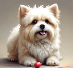 Obraz premium Illustration of fluffy and cute small dog.