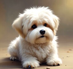 Obraz premium Illustration of fluffy and cute small dog.