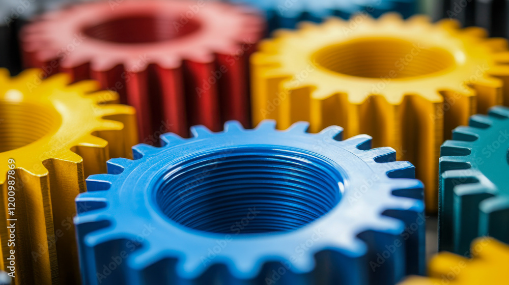Aufkleber colorful mechanical gears arranged in a creative display showcasing engineering design and innovatio