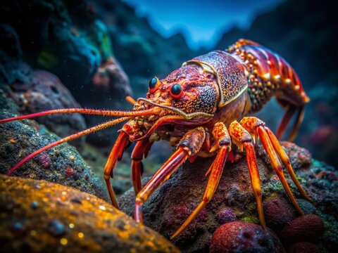 Cape Rock Lobster in Low Light, Southern African Crayfish Underwater