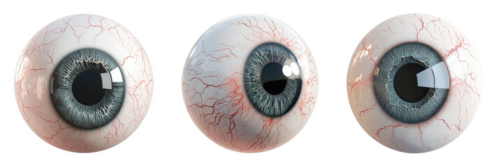 Realistic 3D render of human eyeballs from multiple angles