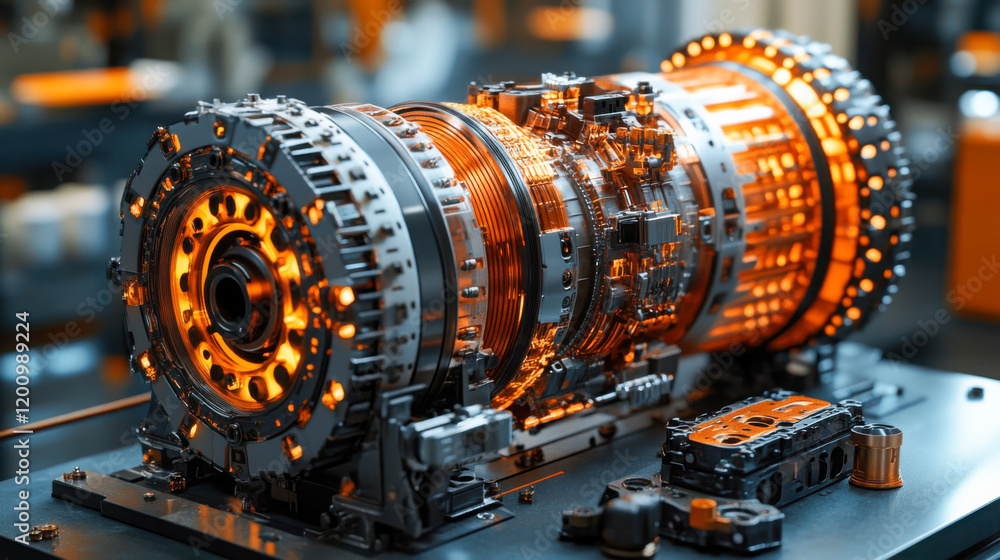 Aufkleber advanced machinery component showcasing intricate details and illuminated parts in a modern engineer
