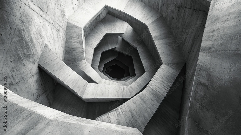 Aufkleber concrete structure with hexagonal layers leading to darkness.