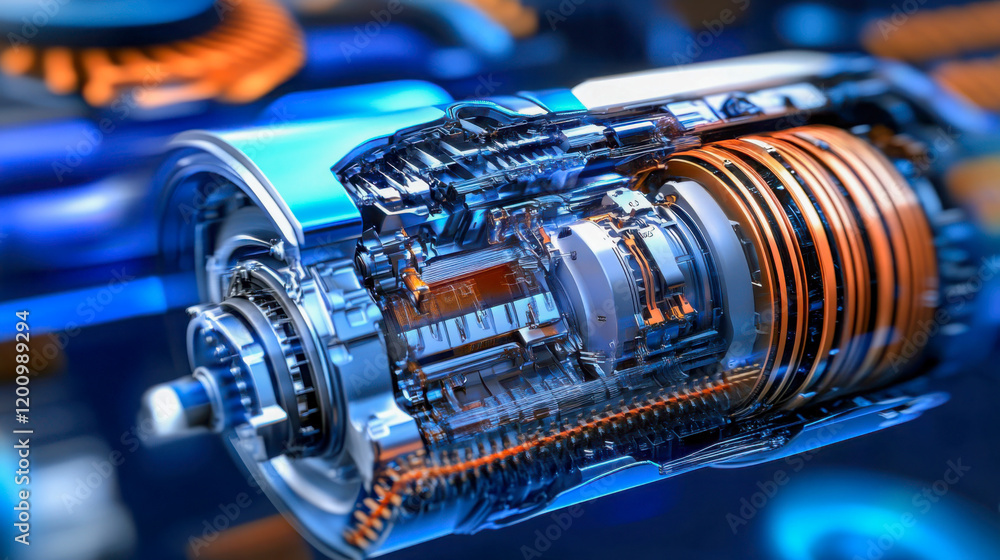 Aufkleber advanced electric motor design showcasing intricate components and vibrant colors in a futuristic se