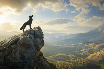 A striking image of a black-backed jackal standing on a rocky outcrop, howling. 