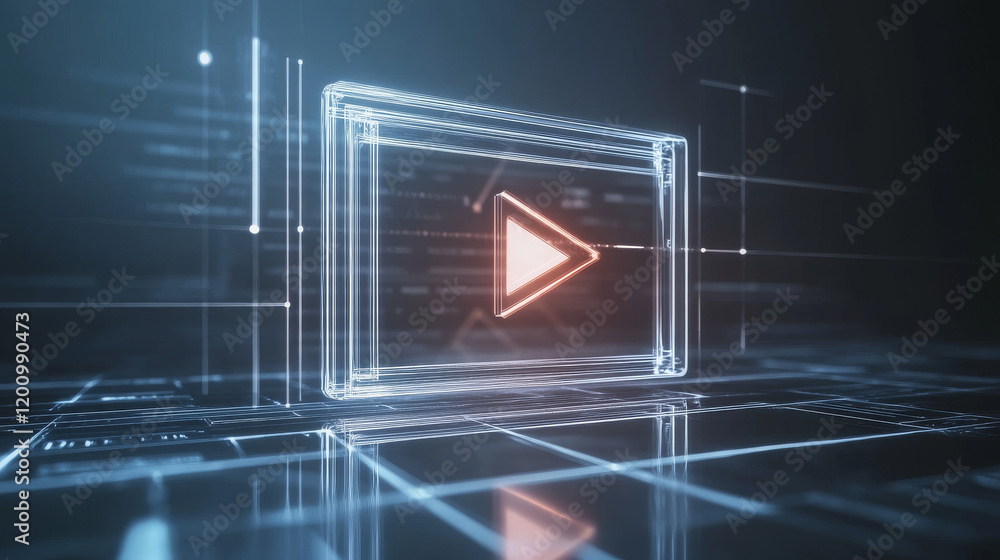 Poster video player transparent interface background with play buttons, vector template. digital web video 