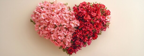 Heart-Shaped Floral Arrangement Indoor Nature Photography Soft Focus Pink and Red Blooms Romantic Mood