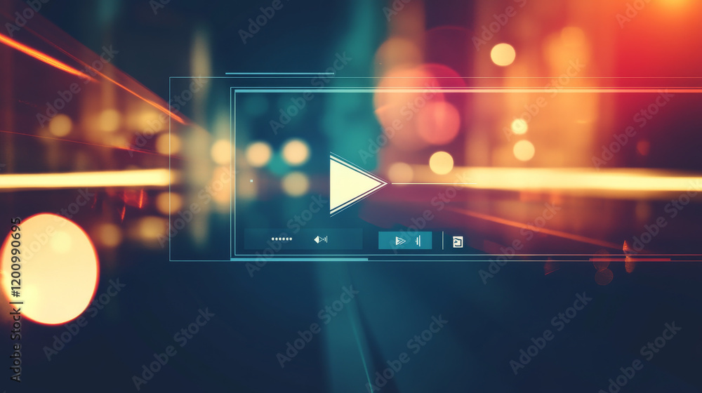Poster video player transparent interface background with play buttons, vector template. digital web video 