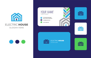 property house real estate logo design with business card premium vector