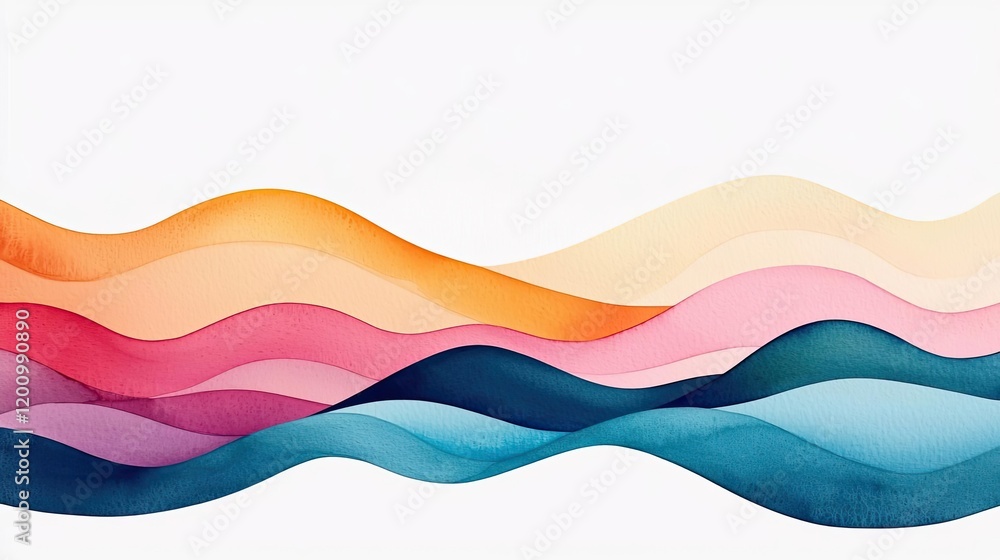 Poster Minimalist watercolor idea. Colorful abstract wave pattern featuring blended hues creating a soothing effect.