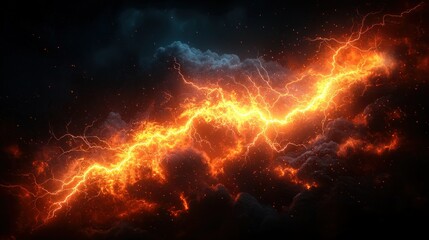 Fototapeta premium Fiery Lightning Strike, Dark Sky, Energy, Background