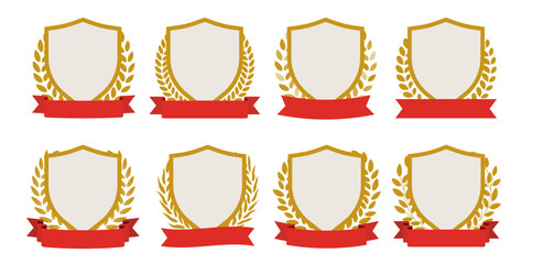 盾の月桂冠のフレーム　ゴールドのシールドと月桂樹フレーム