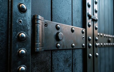 A steel security door with modern detailing and reinforced design, photographed from a close angle
