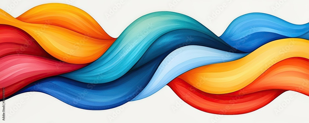 Poster Playful watercolor concept. Vibrant abstract wave pattern with flowing colors creating a dynamic visual effect.