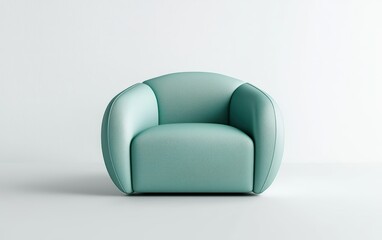 A striking light turquoise armchair with smooth upholstery and rounded edges, isolated on a clean white surface