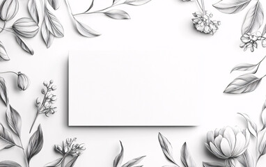 A hand-drawn rectangular frame in black and white featuring artistic splatters, floral elements, and textured edges, perfect for invitations and creative projects.