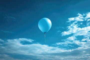 Obraz premium Single blue balloon floats, cloudy blue sky.