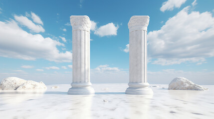 Majestic White Columns Against a Cloud-Kissed Sky