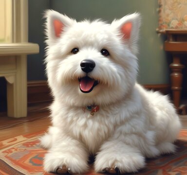 Illustration of fluffy and cute small dog.