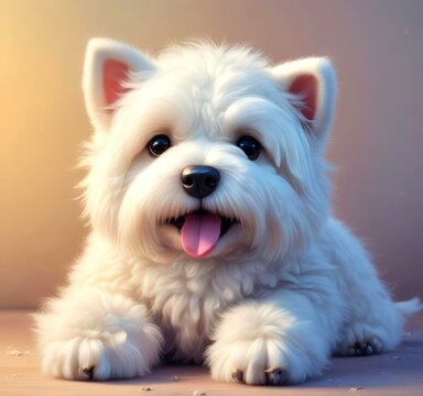 Illustration of fluffy and cute small dog.