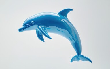 Obraz premium A vibrant blue balloon dolphin sculpture, mid-leap on a clean white background