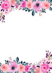Watercolor flower frame background for wedding, birthday, card, background, invitation, wallpaper, sticker, decoration etc.