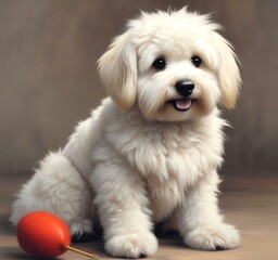 Illustration of fluffy and cute small dog.