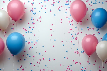 Colorful Balloons And Confetti On White Background