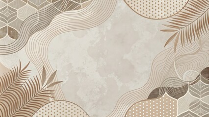 Elegant Neutral Tones Abstract Background Design with Tropical Plant Motifs