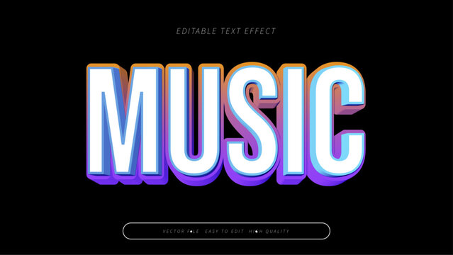 music editable text effect with blue white orange purple bold gradient style