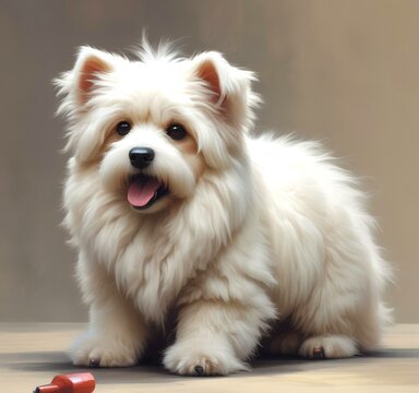 Illustration of fluffy and cute small dog.