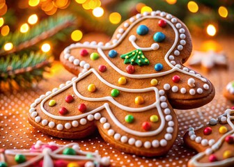 Close-up of Decorated Gingerbread Cookie, Festive Holiday Baking, Sweet Treat, Christmas Dessert