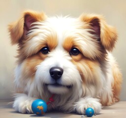 Illustration of fluffy and cute small dog.