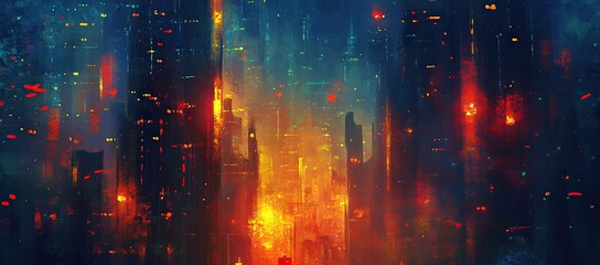 Fototapeta premium Abstract image of the city in bright and fiery colors