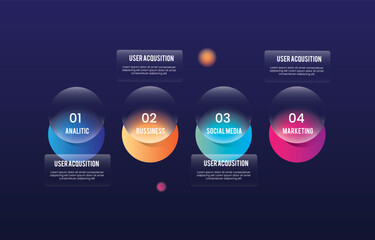 Glass morph inforgraphic circle chart for presentation, web element or UI UX objects. Vector Illustration