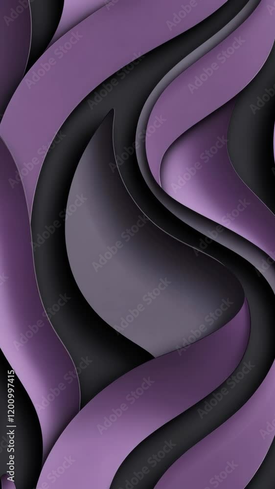 Poster abstract purple and black wave pattern creating a sense of depth and movement in modern design