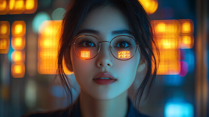 a woman with glasses